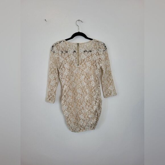 Jessica Simpson Maternity Top Lace Sheer Beige Gold Formal Event Dressy Small - Picture 9 of 11